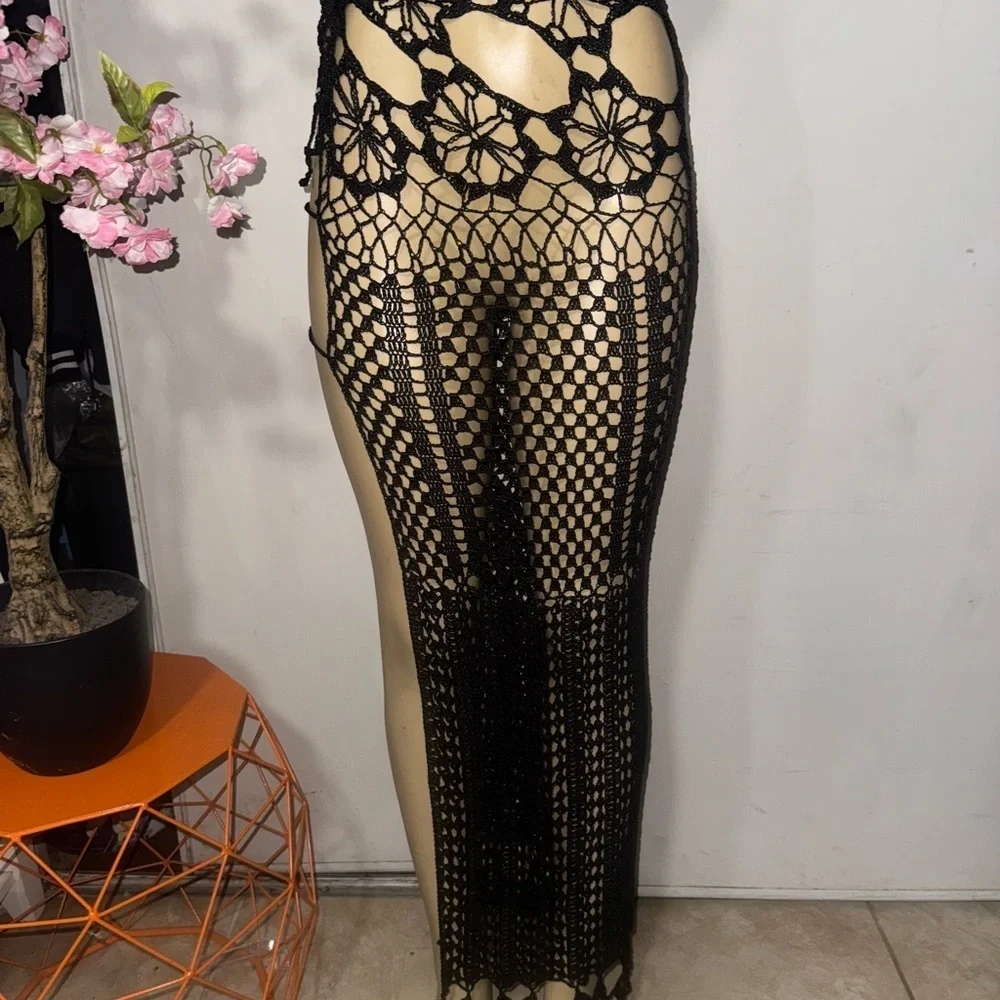 Hot Miami Styles Black Crochet Skirt